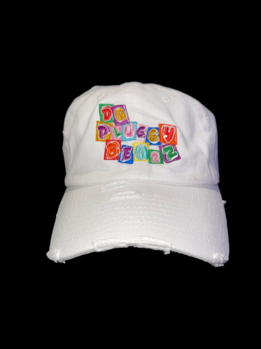 White PluggyBearz Distressed Dad Hat