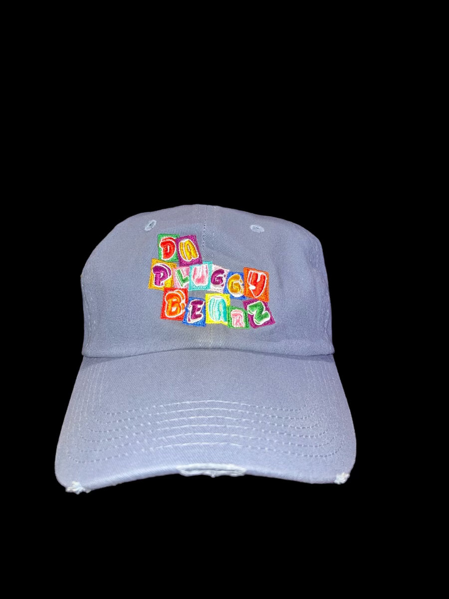 Lite blue PluggyBearz Distressed Hat